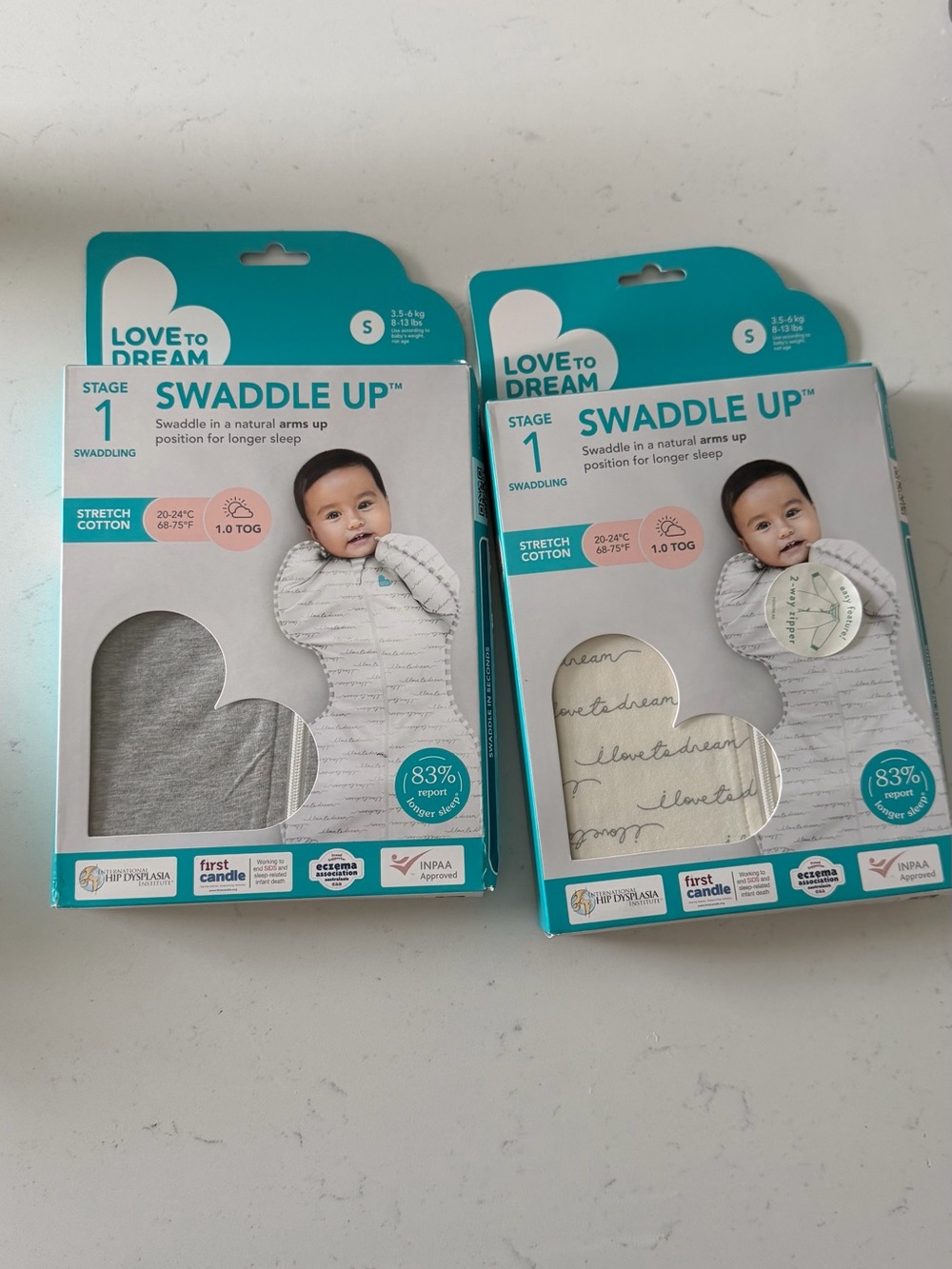 Love to Dream Swaddle Up, Baby Sleep Sack | 1.0 TOG, 5-8.5 lbs, Gray,White Small
